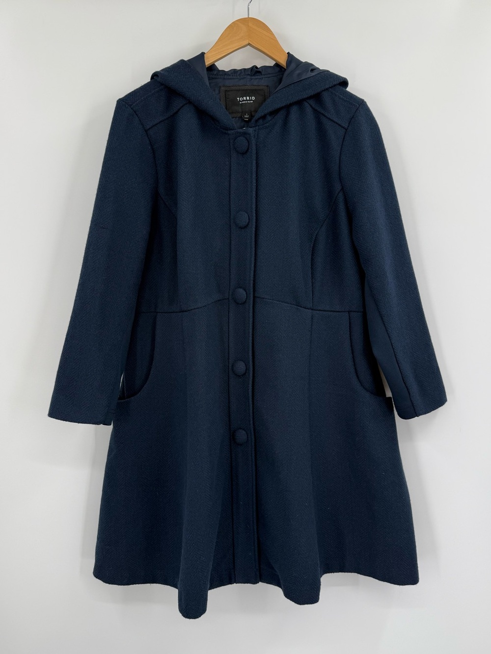 Torrid Woolen Hooded Fit and Flare Coat | Navy |  Size 1